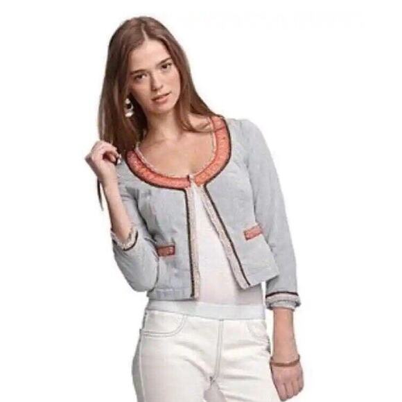 VINTAGE Free People Boho BlazerJacket Womens 0 Pinstripe Beaded Embellished - Picture 5 of 11